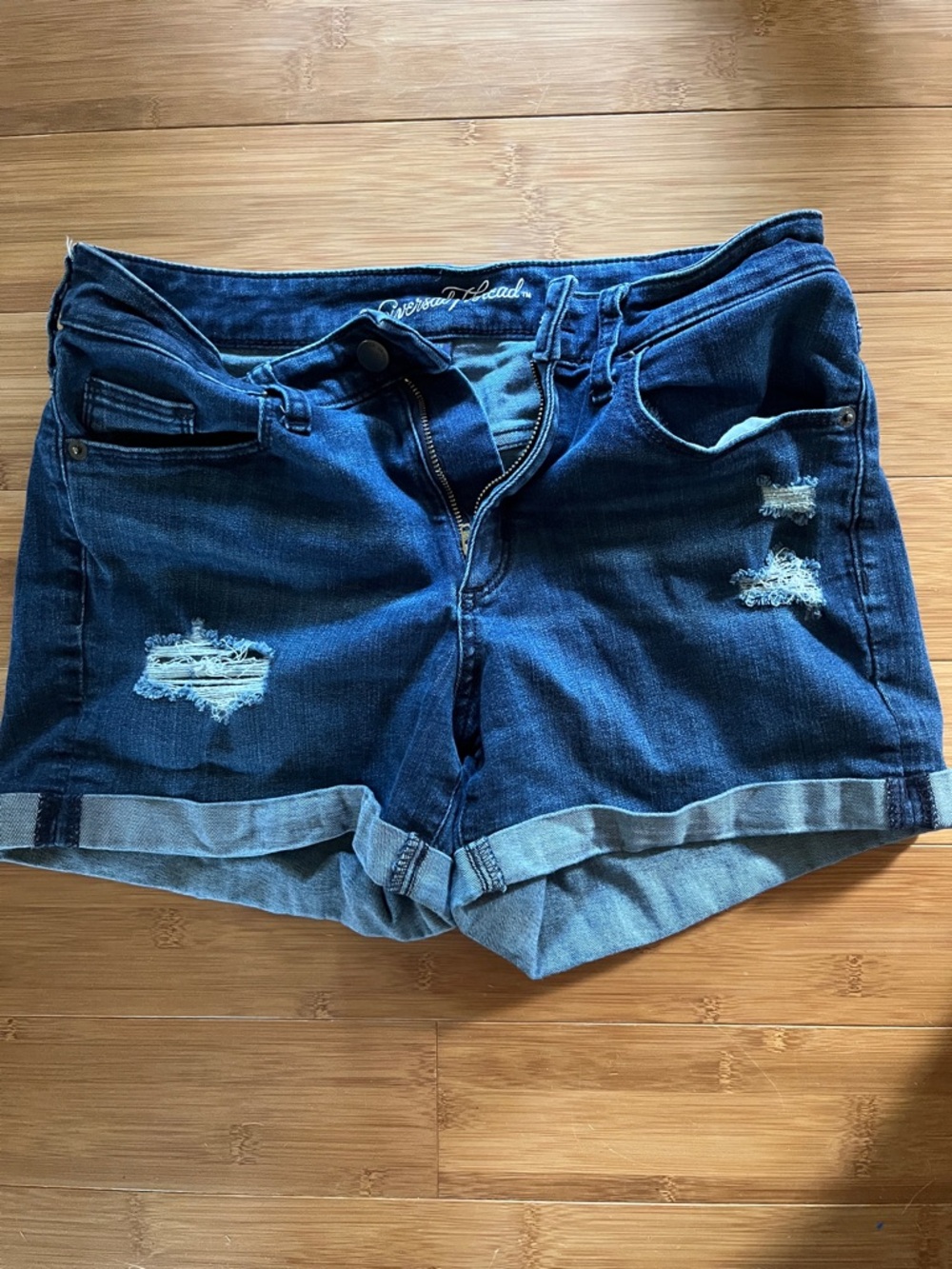 Universal Thread Dark Blue Distressed Rolled Hem Jean Shorts